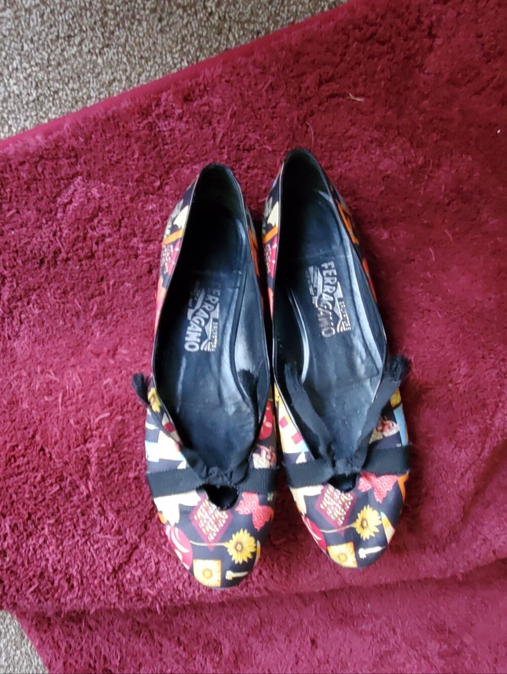 Vintage Salvatore Ferragamo Stampa Fiera Scarf Print Ballet Flats Size 9B